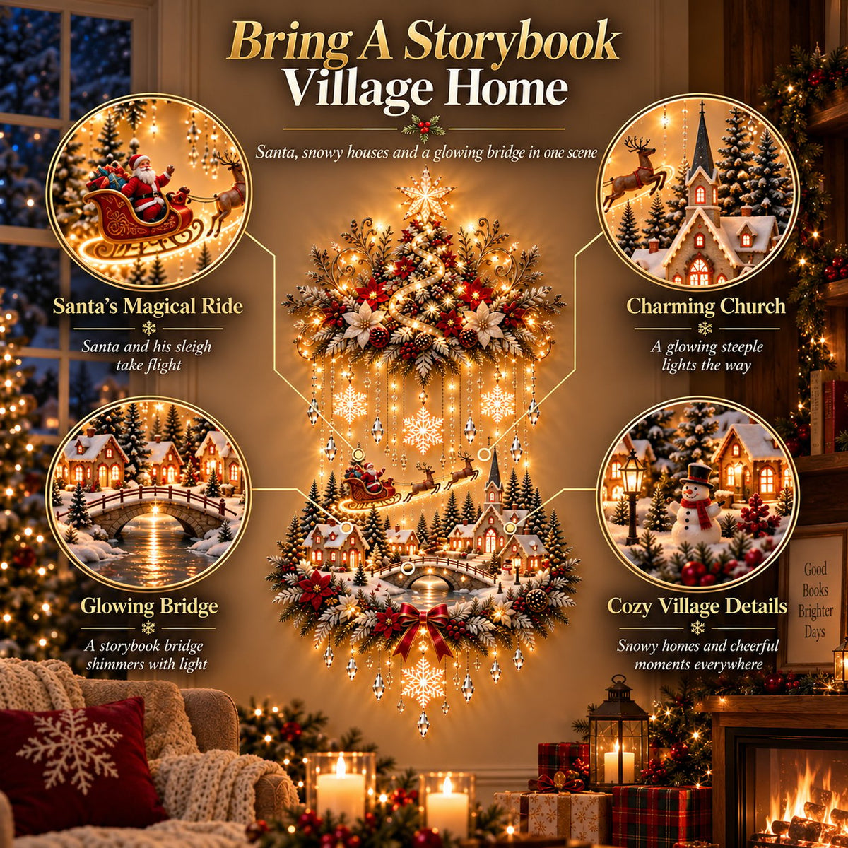 🎄✨ Christmas Village Glow™ | Lighted Tree & Town Wall Hanging