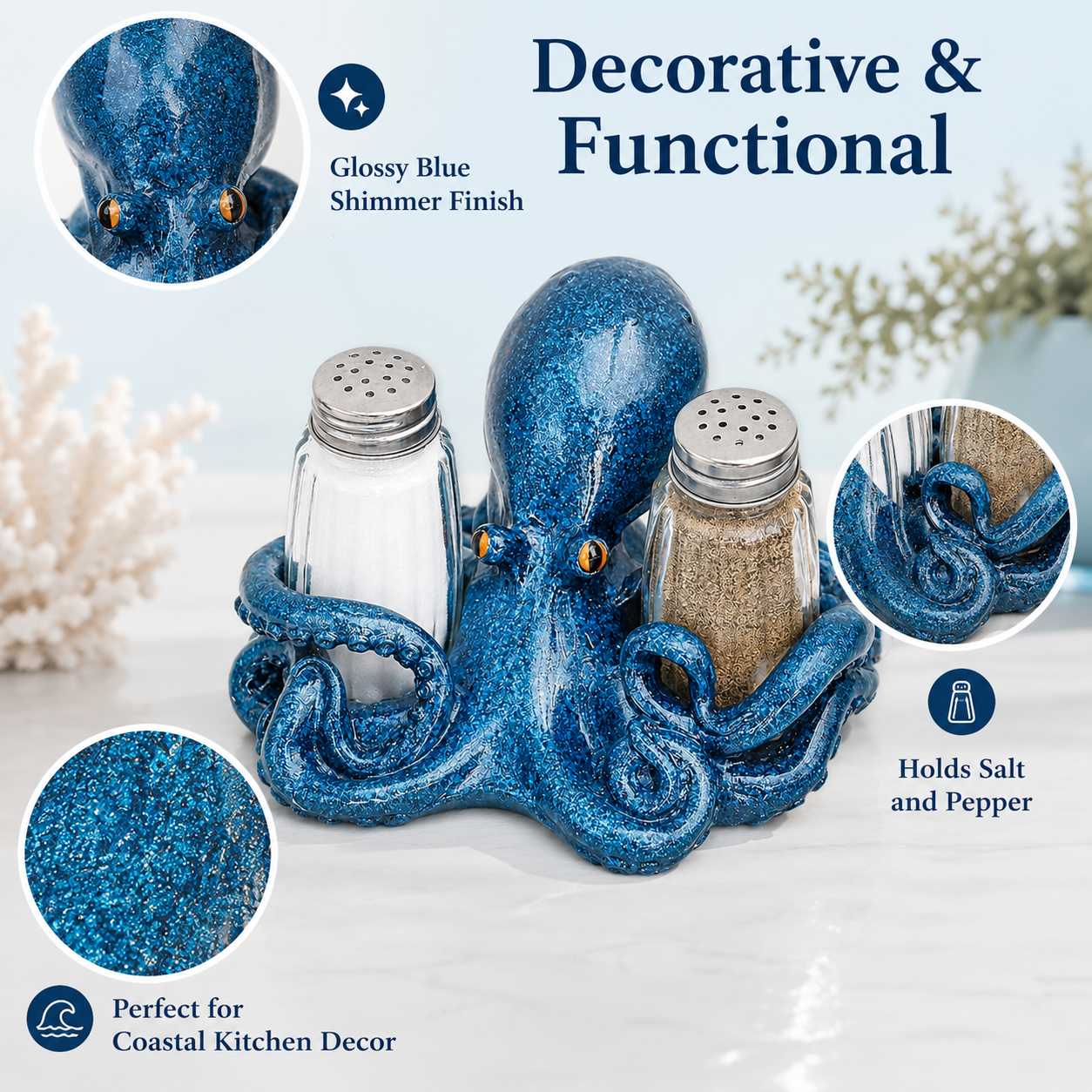 🧂Coastal Animal Salt & Pepper Shaker Holder Set