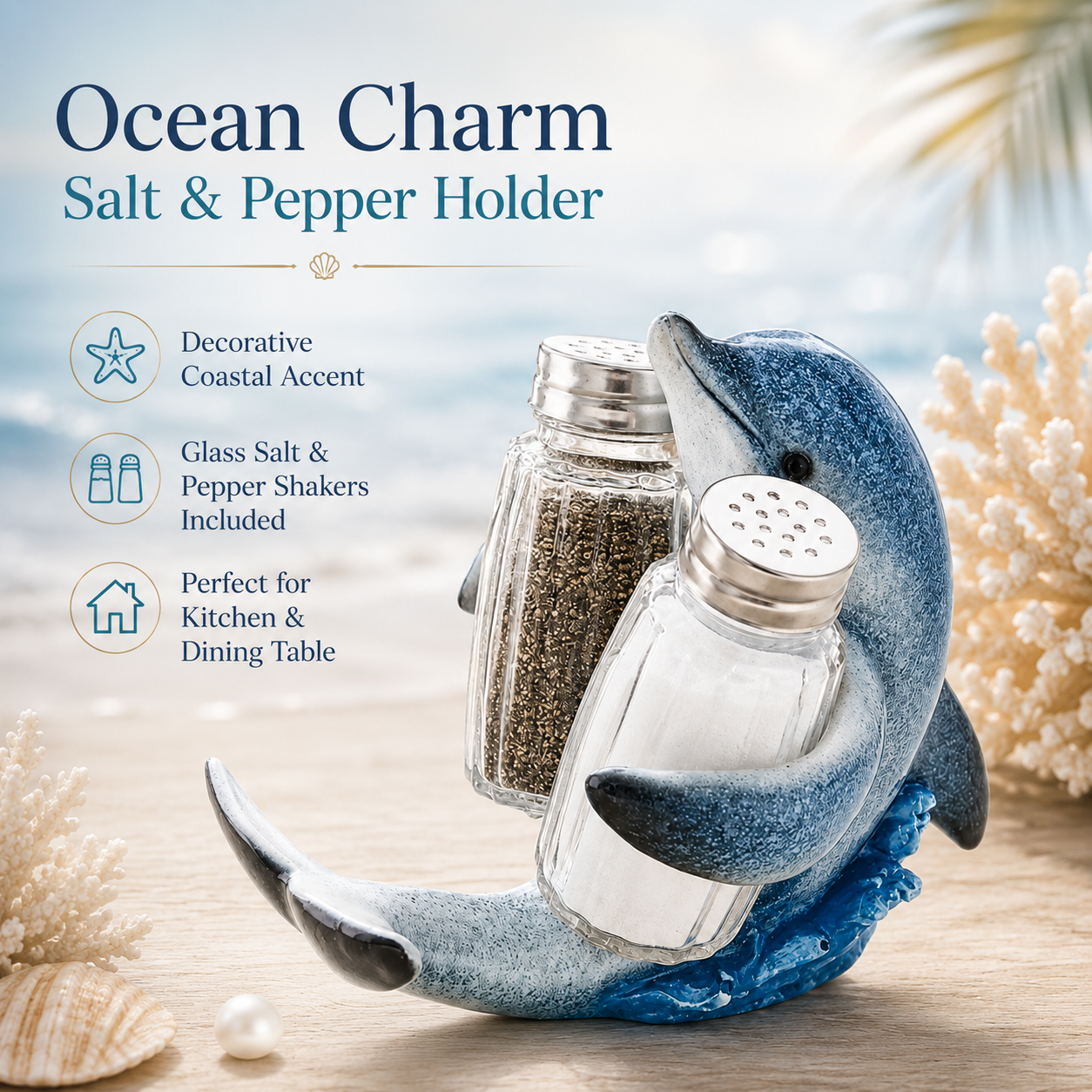 🧂Coastal Animal Salt & Pepper Shaker Holder Set