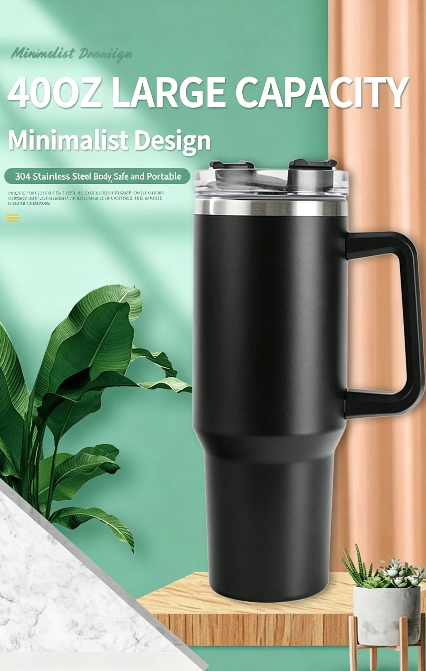 40oz Stainless Steel Ice Cup With Straw