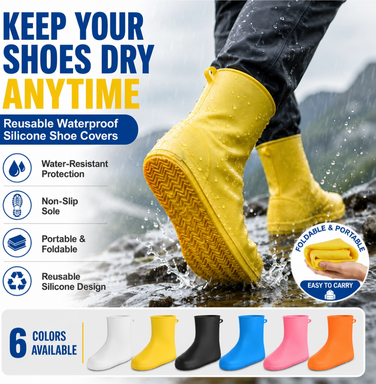 Stop Soaked Sneakers! Heavy-Duty Rain Shoe Covers – Anti-Slip & Fold Into Your Bag 🌧️