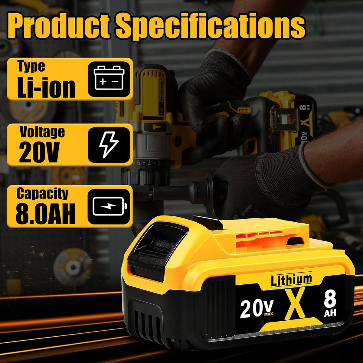 Replacement for Dewalt 20V Max Battery: Compatible with Dewalt Battery DCB208 DCB200 DCB206 DCB205 DCB204 DCB203 DCB180 Cordless Power Tools