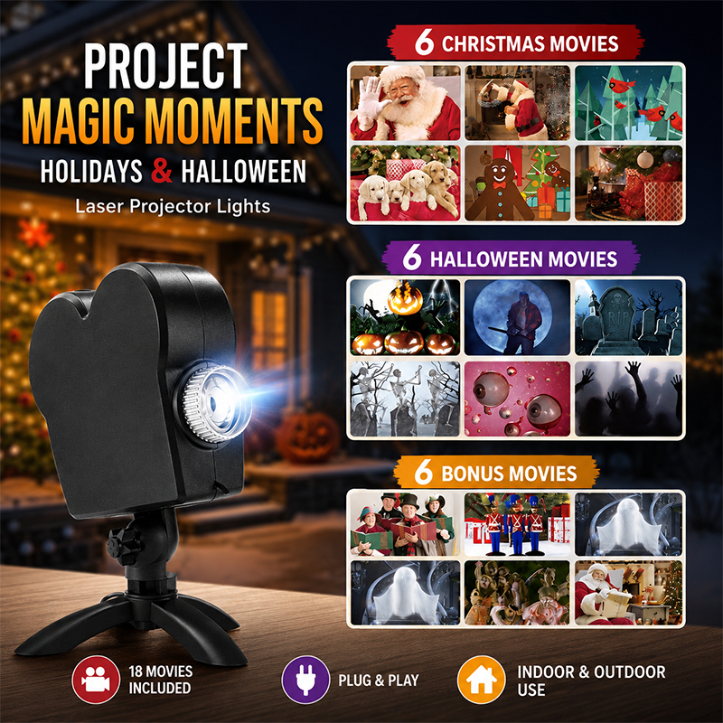 🎄 Christmas & Halloween Window Projector Light – 2-in-1 Projection Lamp with Tripod Stand 🎃