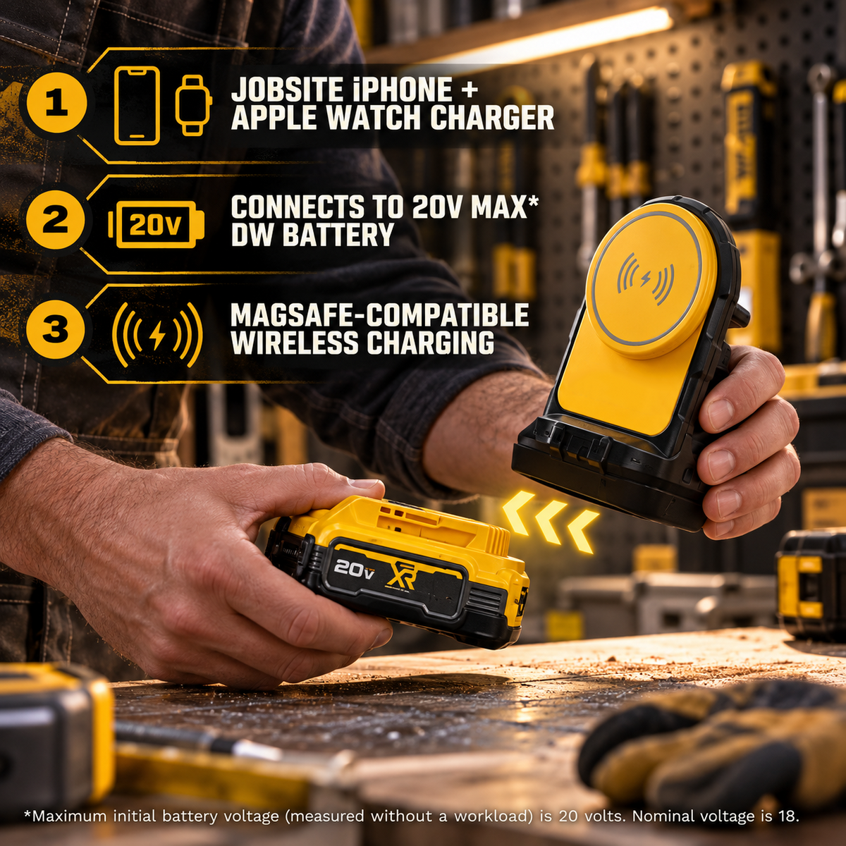 DEWALT 2-in-1 Magnetic Wireless Charger for Phone & Apple Watch