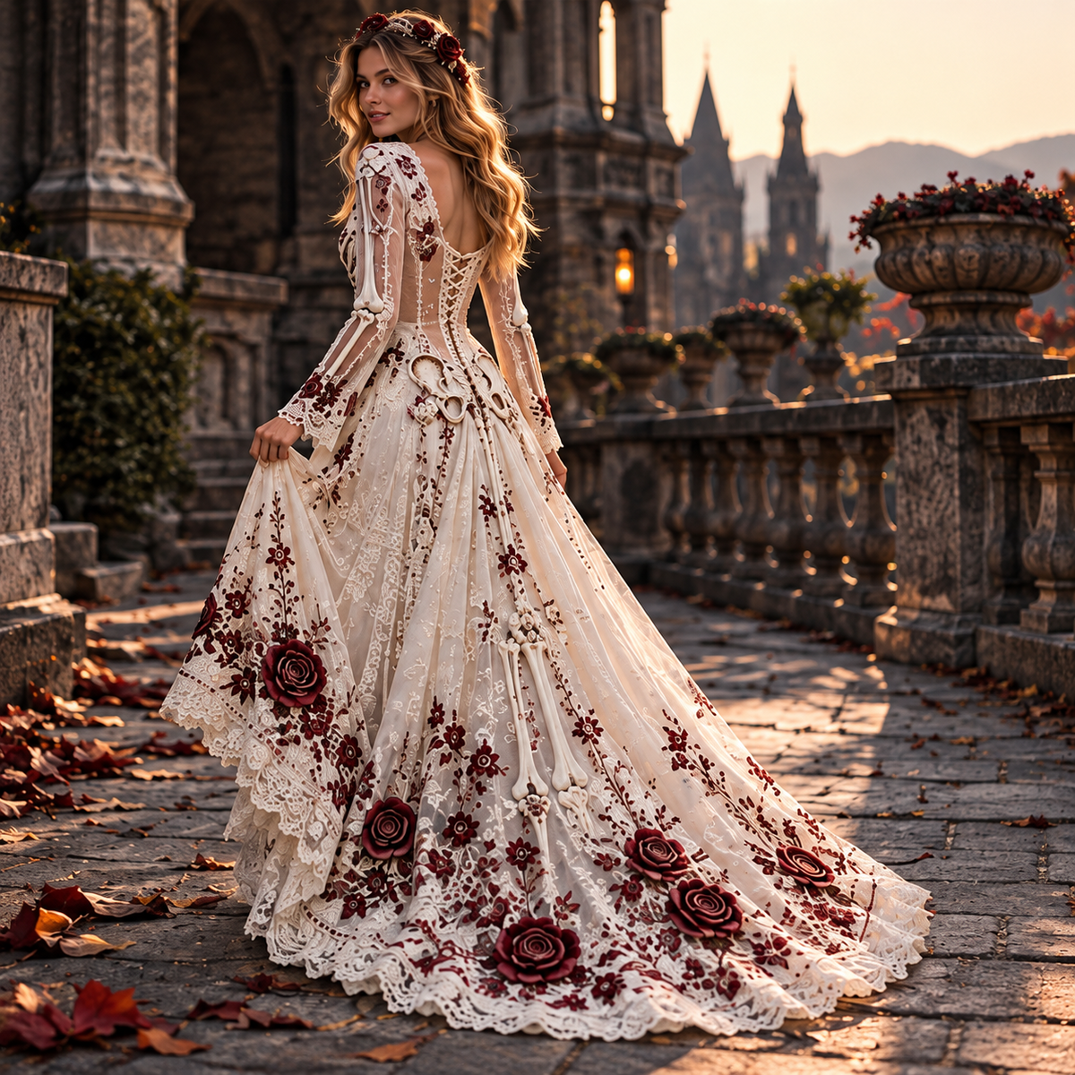 🎃Halloween Deal 49% OFF☠️Women's Gothic Skull & Rose Print Soft Fabric Maxi Dress