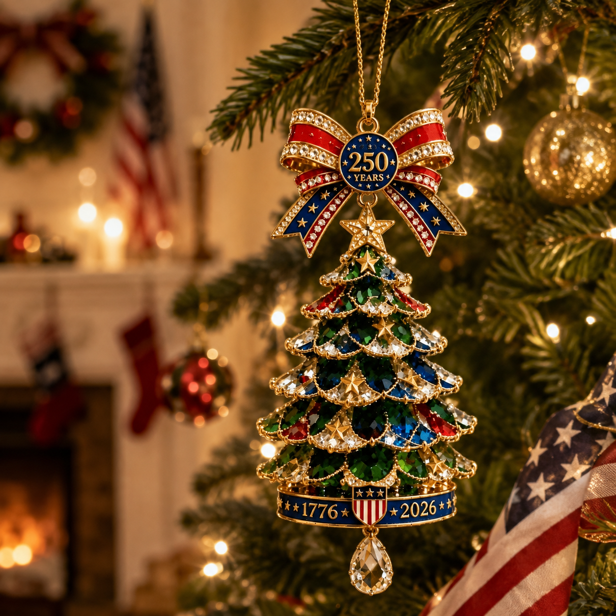 🎄250th Anniversary Jeweled Christmas Tree Ornament (1776–2026)