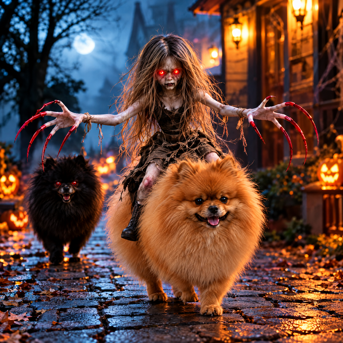 🎃 Creepy Doll Rider Halloween Pet Costume – Spooky Dog Harness Outfit 👻