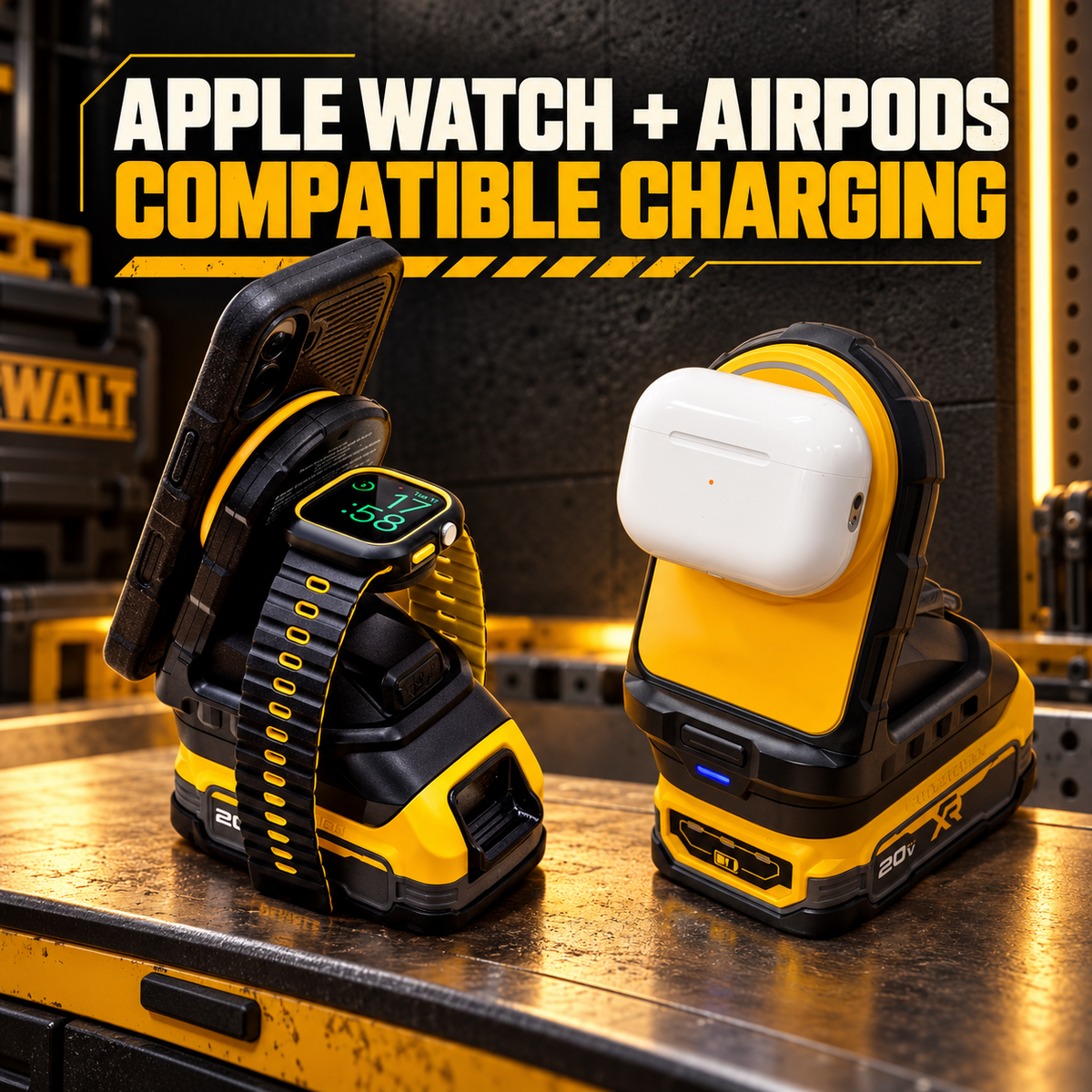 DEWALT 2-in-1 Magnetic Wireless Charger for Phone & Apple Watch