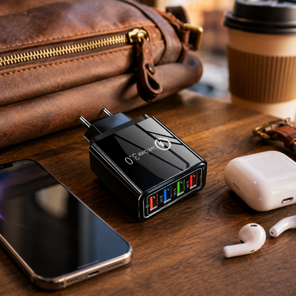 ⚡4-Port USB Wall Charger Block – Quick Charge 3.0 Multi-Port Power Adapter for iPhone, AirPods, Apple Watch & Power Bank