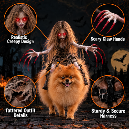 🎃 Creepy Doll Rider Halloween Pet Costume – Spooky Dog Harness Outfit 👻
