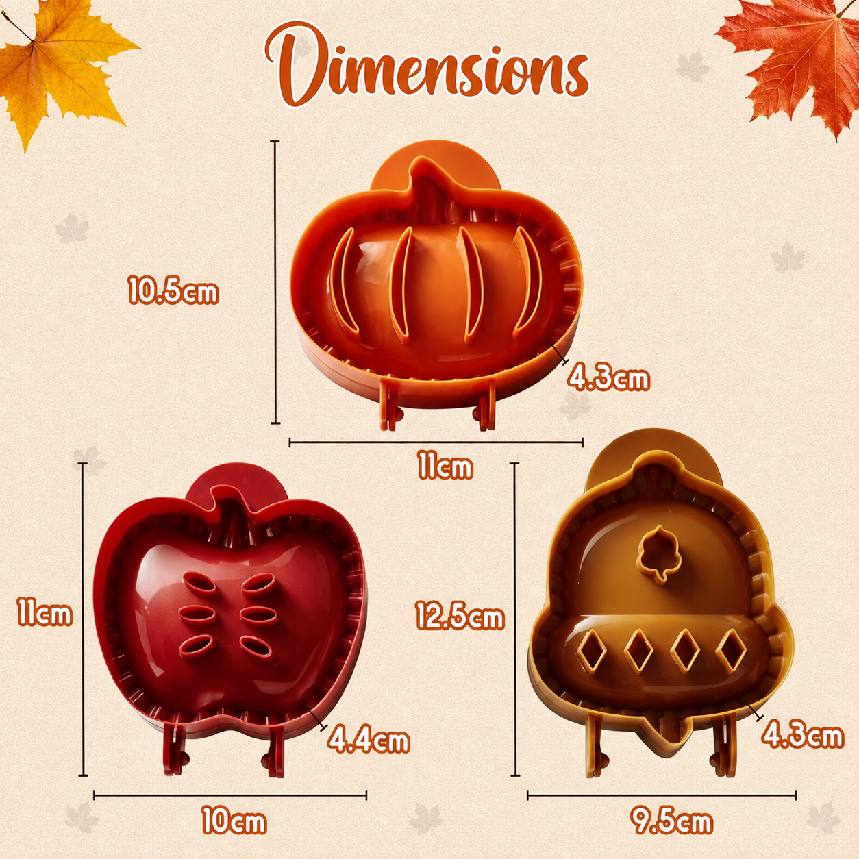 🍎 Fall Hand Pie Molds Set of 3 – Autumn Pumpkin, Apple & Acorn Dough Pressing Stamp Moulds for Thanksgiving & Christmas Baking ✨