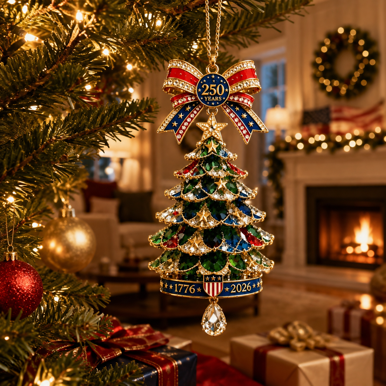 🎄250th Anniversary Jeweled Christmas Tree Ornament (1776–2026)