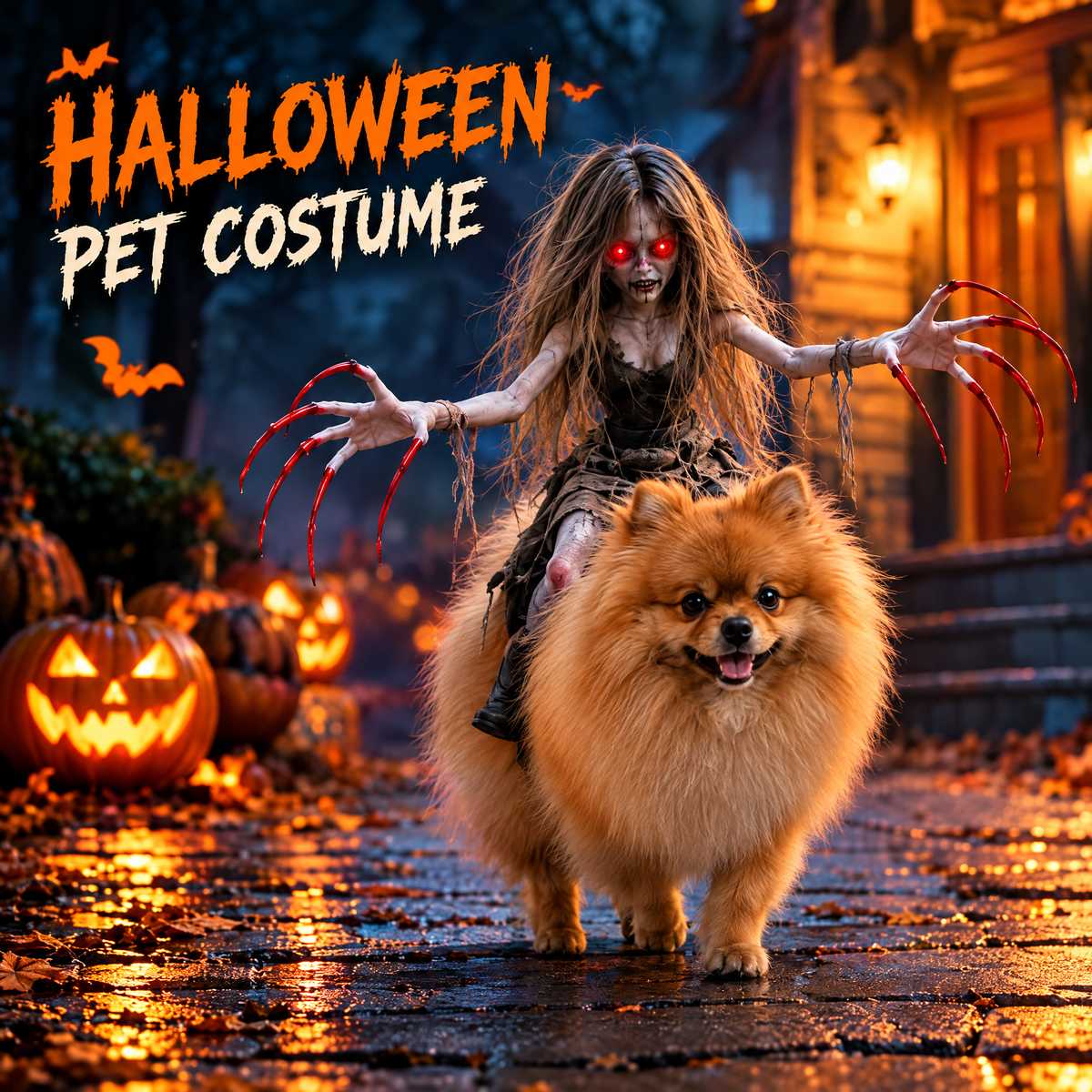 🎃 Creepy Doll Rider Halloween Pet Costume – Spooky Dog Harness Outfit 👻