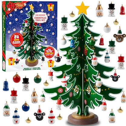2026 Christmas Advent Calendar - Mini Wooden Christmas Tree Set with 30 Ornaments