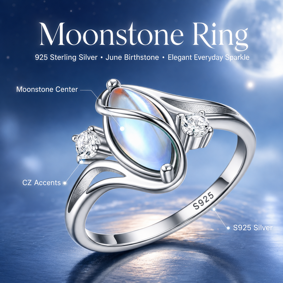 💍 Rainbow Moonstone Ring