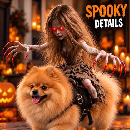 🎃 Creepy Doll Rider Halloween Pet Costume – Spooky Dog Harness Outfit 👻