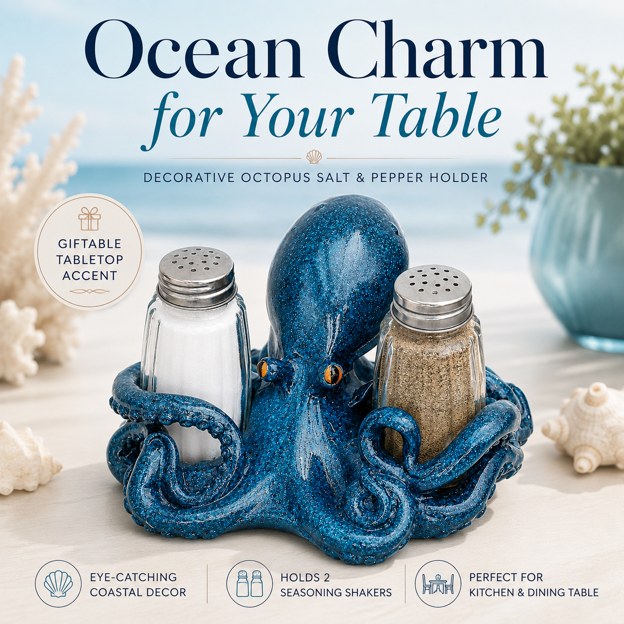 🧂Coastal Animal Salt & Pepper Shaker Holder Set
