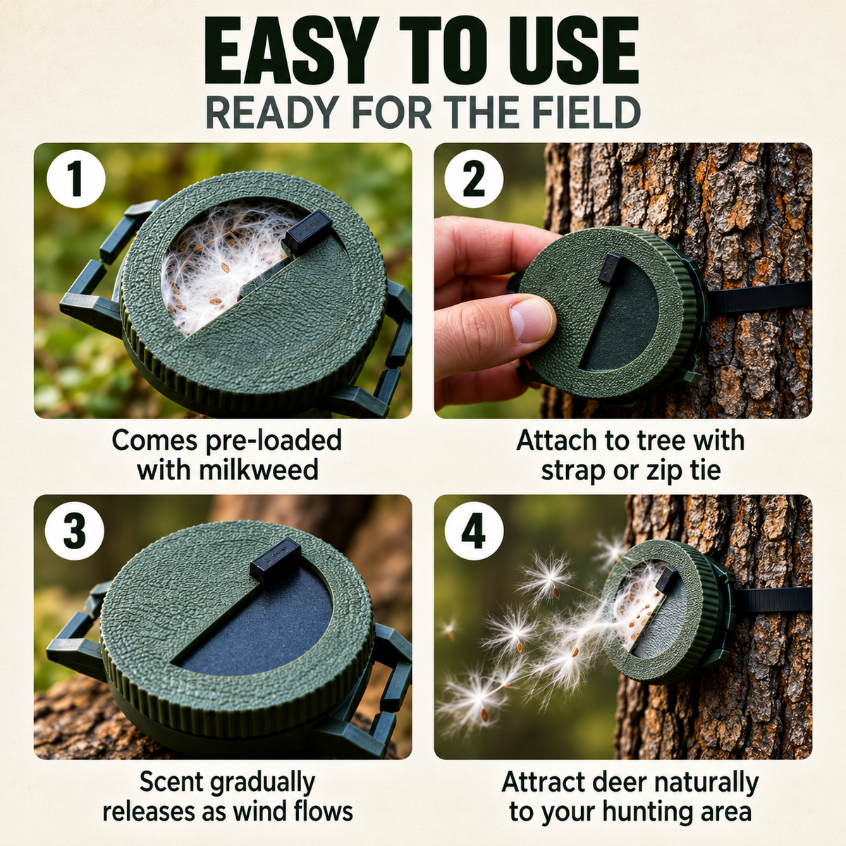 Bow Hunting Milkweed Dispenser - Wind Indicator Fluff For Saddle Hunters