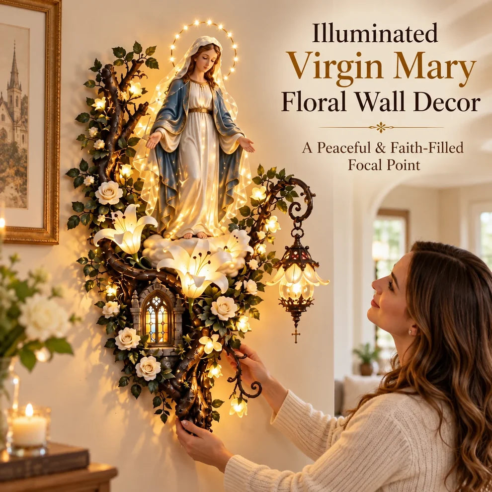 🙏✨ Glowing Blessed Mother Floral Wall Décor