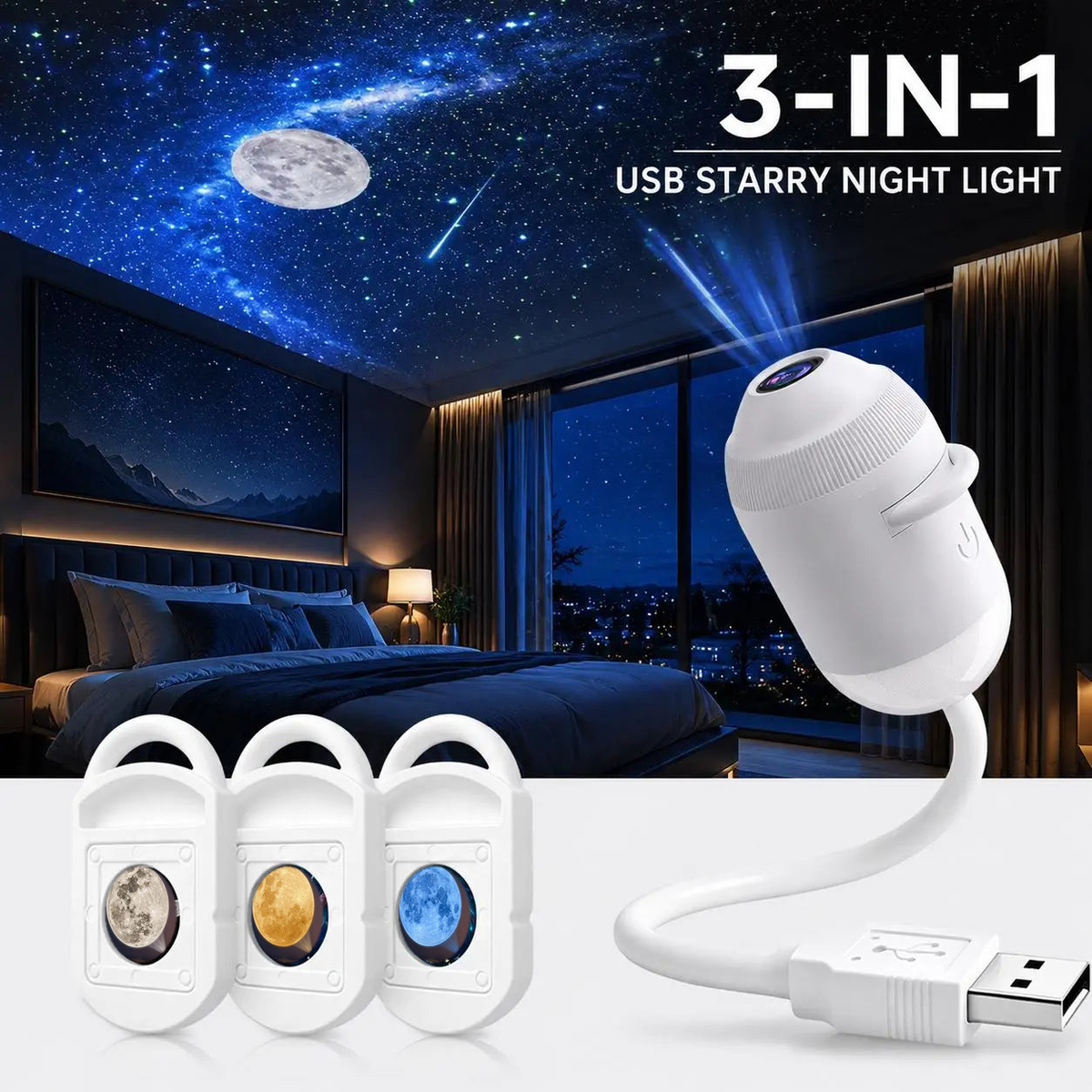USB Star Sky Projector Lamp, Mini Galaxy Bedroom Night Light ✨
