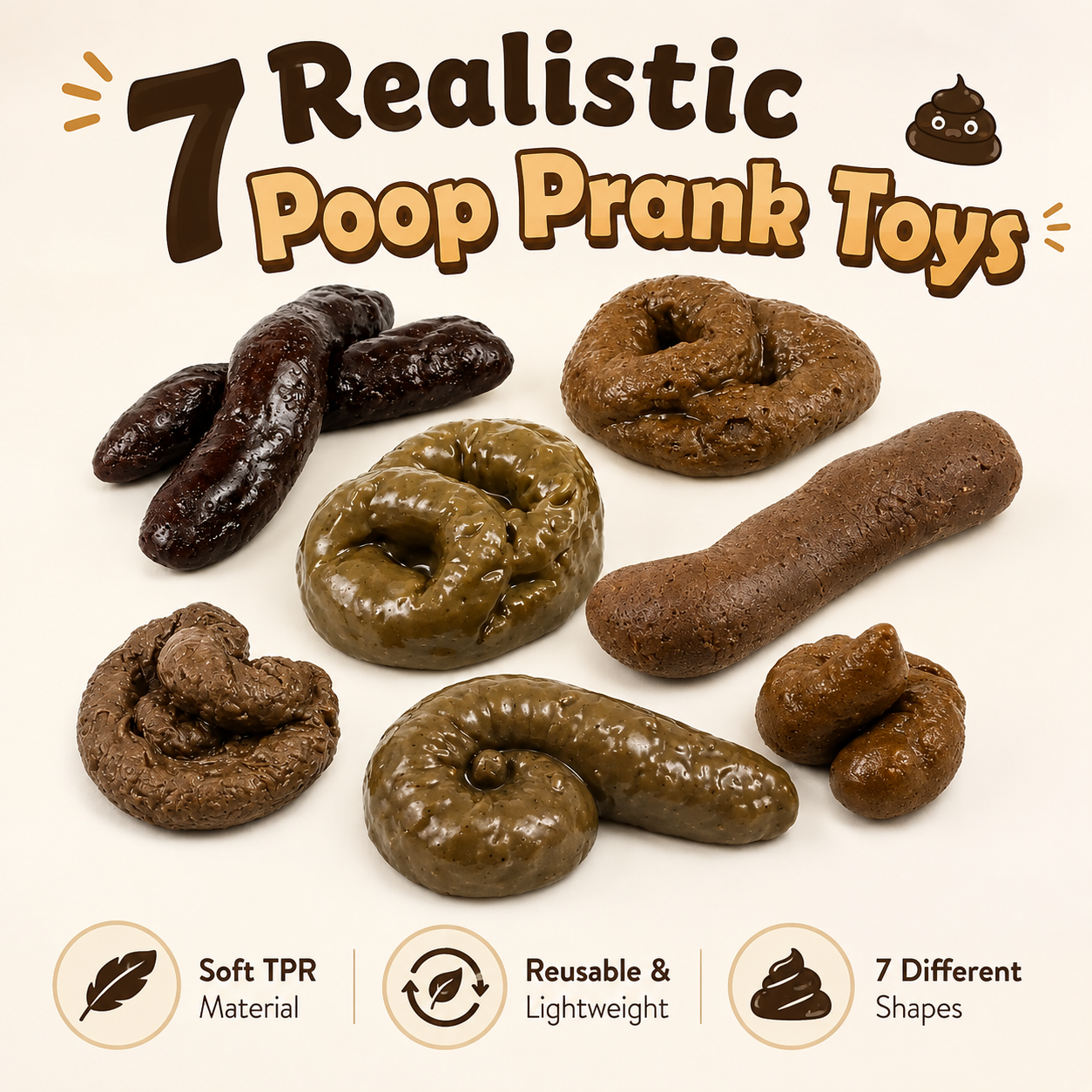 🔥7PCS Realistic Fake Poop Prank Set – Hilarious Gag Gift for Parties & Office