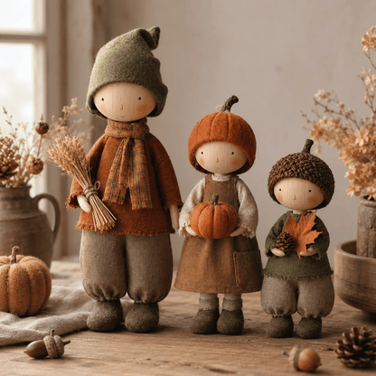 🍁3er-Set rustikale Herbst-Erntepuppen