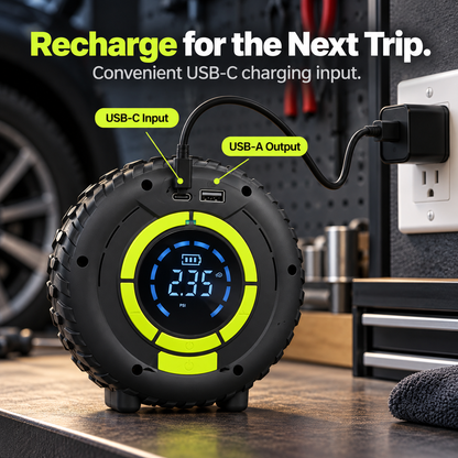 🚗 Car Jump Starter Tire Inflator, Portable Emergency Air Compressor with SOS Light & Power Bank