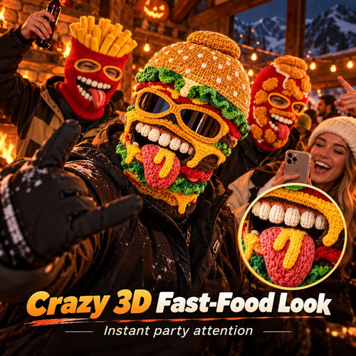 Novelty Food Print Knit Face Cover, Cozy Winter Headgear for Snow Sports & Costume Events