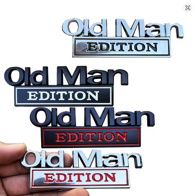 3D Old Man Metal Car Emblem 🚗🧓 – Black & White, Fits Rear, Side, Hood & Door