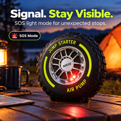 🚗 Car Jump Starter Tire Inflator, Portable Emergency Air Compressor with SOS Light & Power Bank