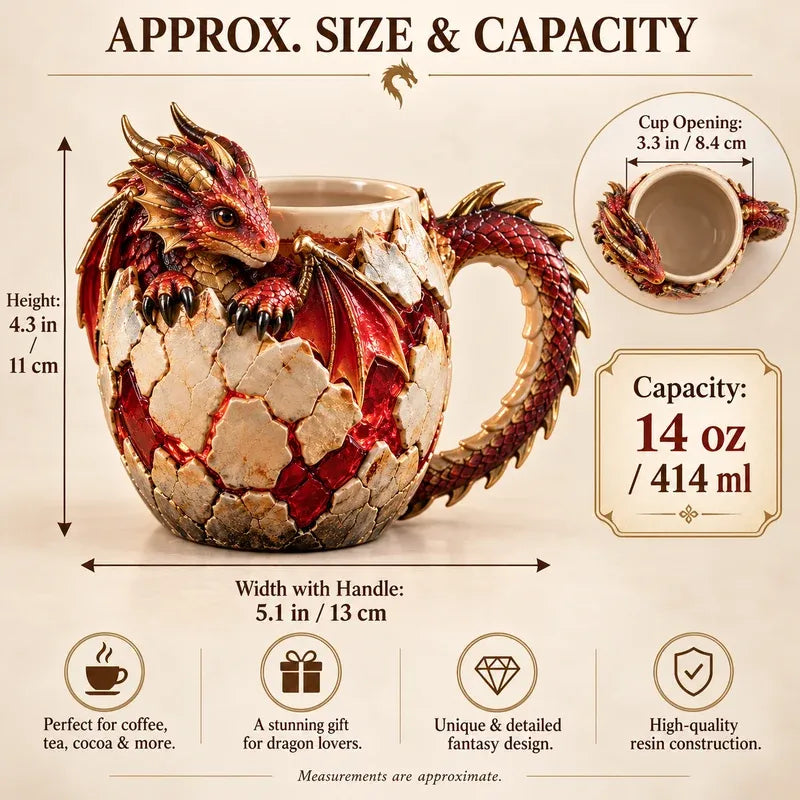 🐉🥚Dragon Egg Fantasy Sculpted Mug | 14oz Resin Coffee Cup for Dragon Lovers