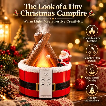 MerryMist Christmas Campfire Aroma Diffuser – Cozy Flame-Style Glow, Festive Mist & Adorable Santa/Gingerbread Designs