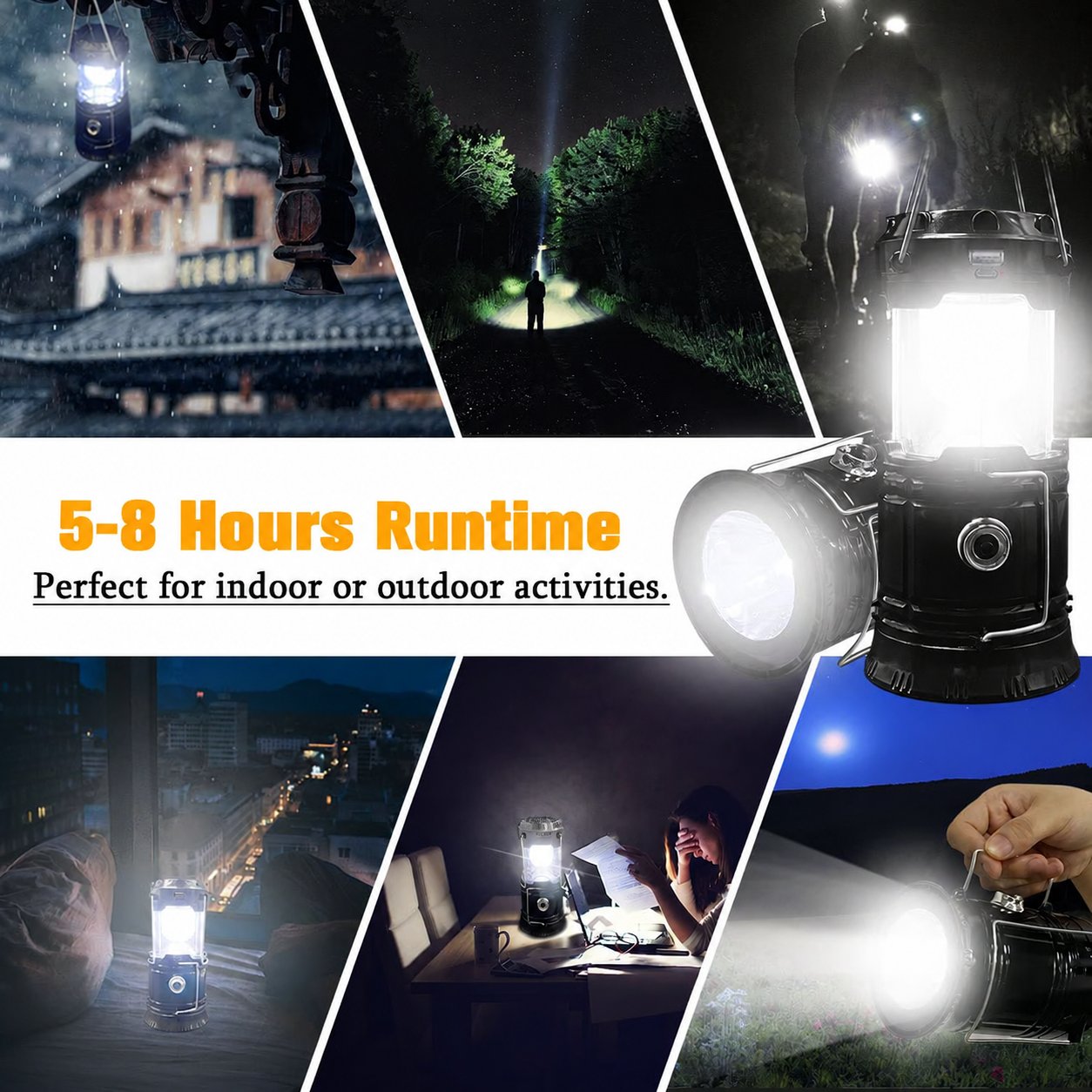 Collapsible Solar Rechargeable LED Camping Lantern & Flashlight