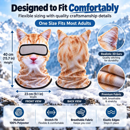 🐱✨3D Cat Ski Mask with Ears – 🤣Funny Windproof Balaclava for Skiing & Festivals