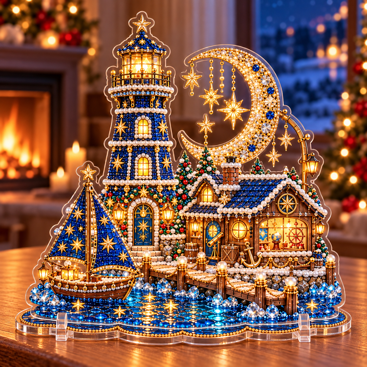 🎄 Christmas Lighthouse Village – DIY Sparkling Diamond 2D Art Decoration Kit