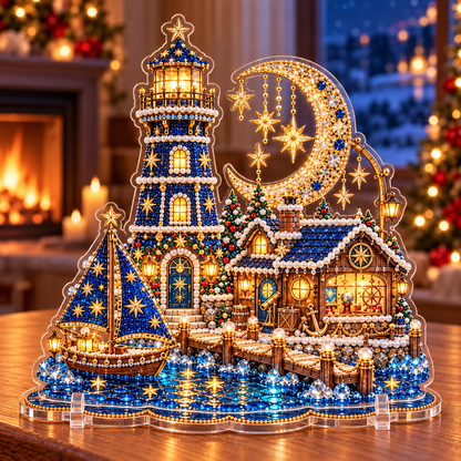 🎄 Christmas Lighthouse Village – DIY Sparkling Diamond 2D Art Decoration Kit