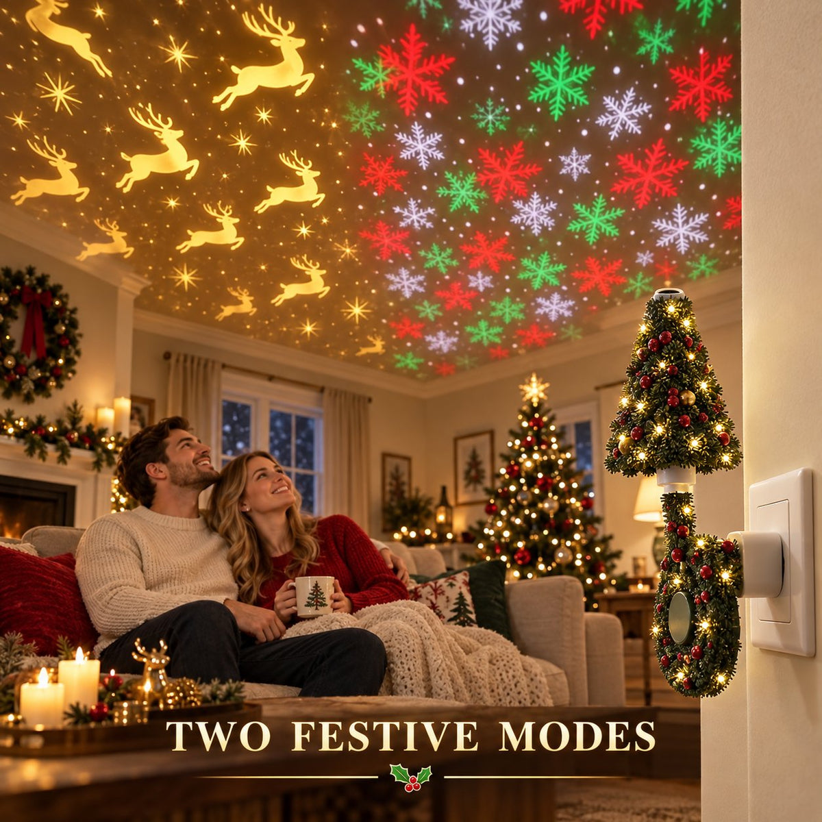 Christmas Plug-In Projection Light – Reindeer & Snowflake Effects