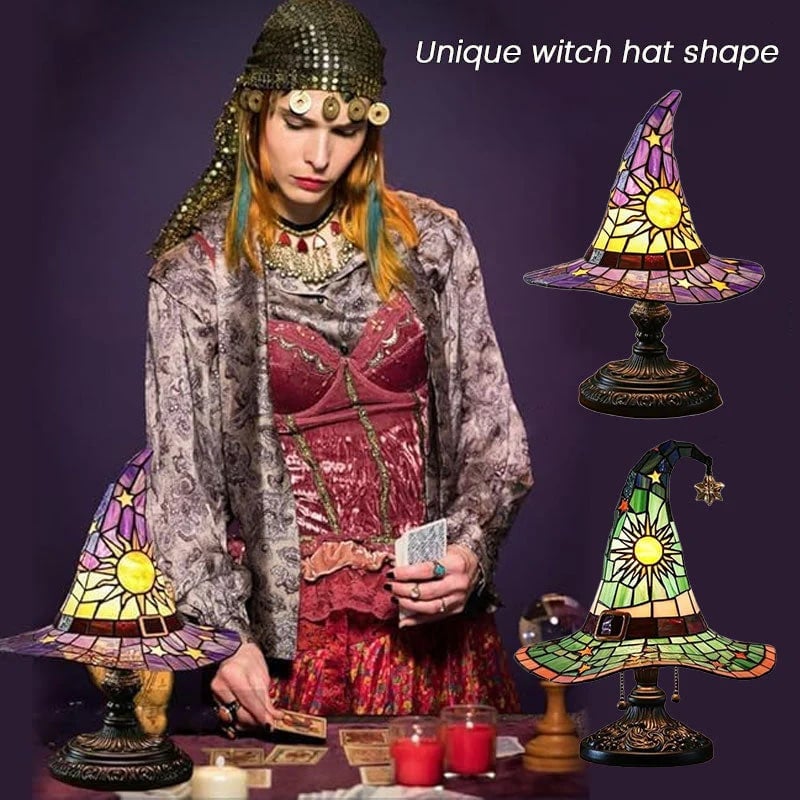 🧙‍♀️🪄Witch Hat Lamp That Casts Enchanting Glow, Stained Glass USB Light for Instant Halloween Vibe