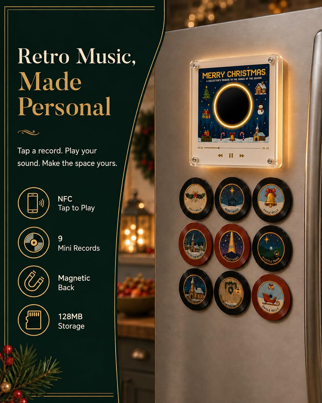 Christmas Vinyl Player Fridge Record NFC Magnetic Music Box Set