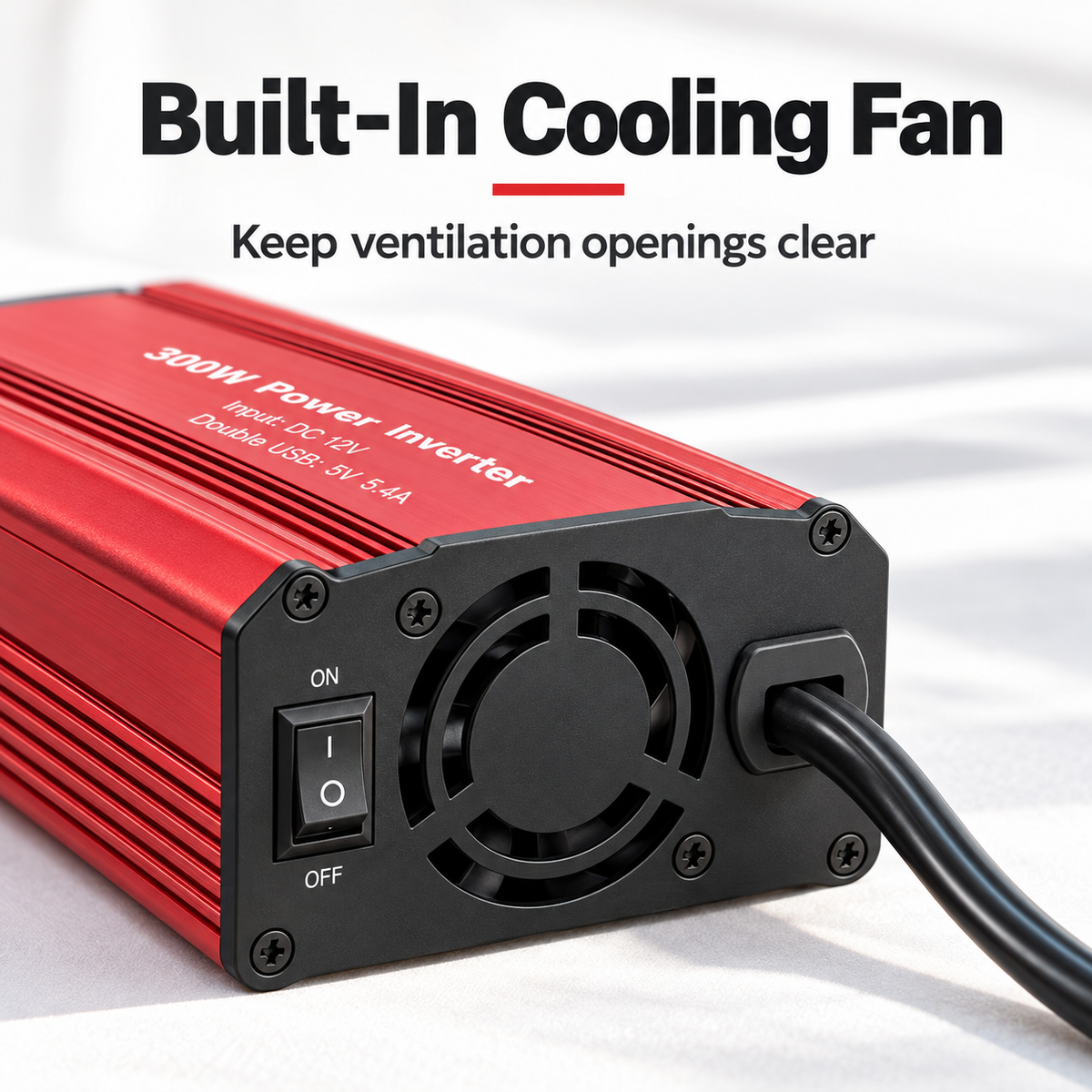 ⚡300W Car Power Inverter | DC 12V to 110V AC Converter | 2 AC Outlets & 2 USB‑A Ports, Aluminum Housing with Cooling Fan for Road Trip & Camping