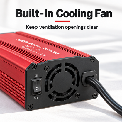 ⚡300W Car Power Inverter | DC 12V to 110V AC Converter | 2 AC Outlets & 2 USB‑A Ports, Aluminum Housing with Cooling Fan for Road Trip & Camping
