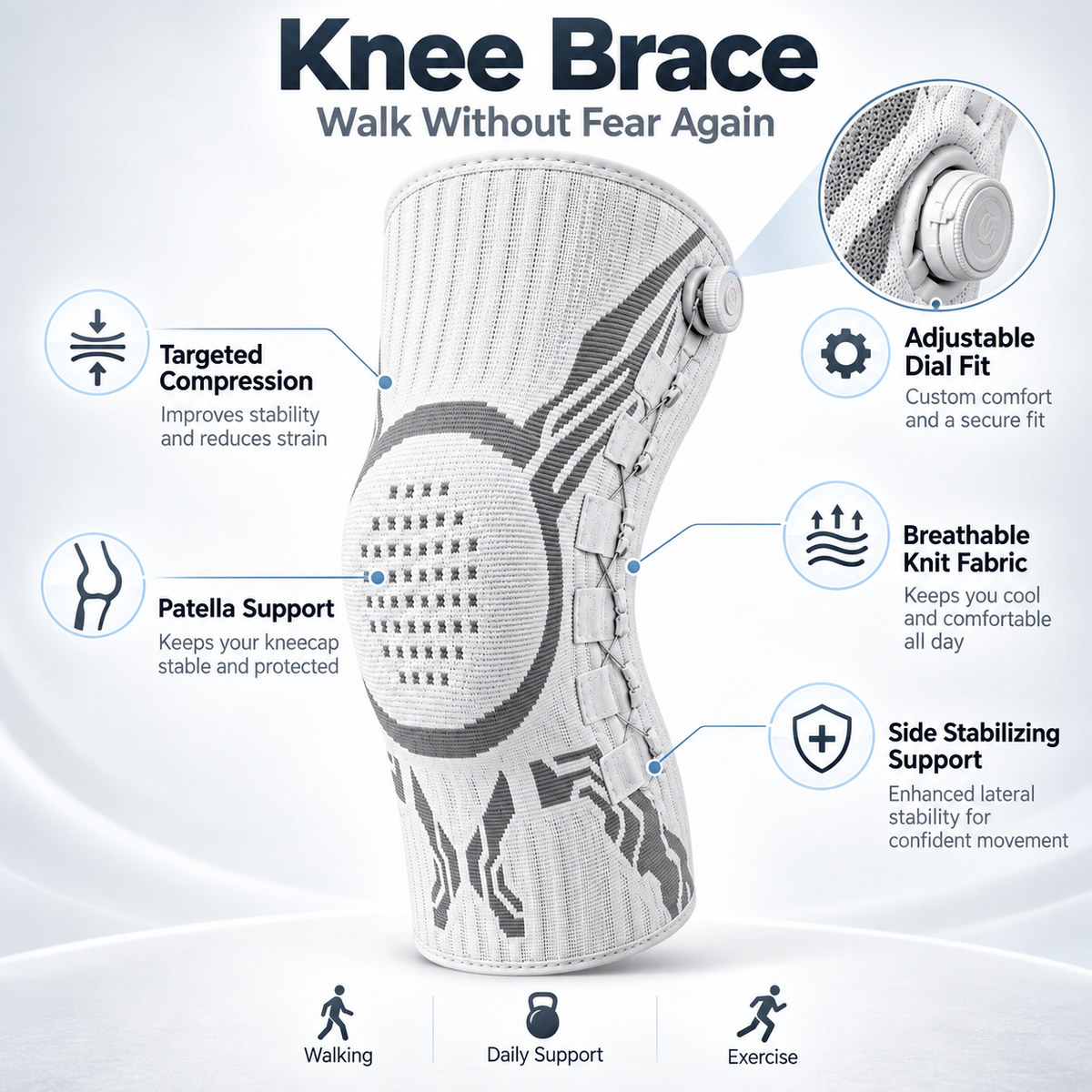 Adjustable Knee Support Brace – Targeted Compression & Side Stability