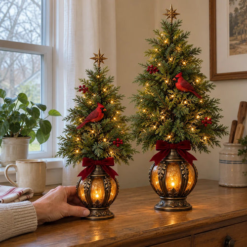🐦🎄 Cardinal Glow Trees™ | Lighted Christmas Lantern Decor