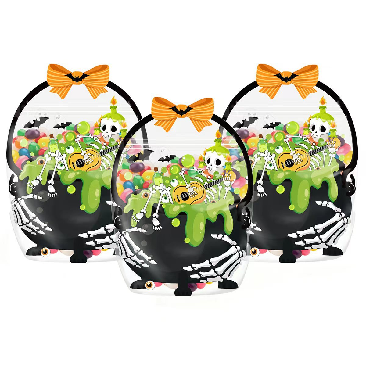 24/50 Pcs Halloween Goodie Bags Plastic Candy Bag Trick or Treat Bags with Cauldron Skeleton black Cat Skull Pumpkin Design,Treat Bags for Student Teacher Colleagues Neighbors,Classroom Snack Storage for Halloween Birthday Party Favor Supplies