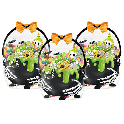 24/50 Pcs Halloween Goodie Bags Plastic Candy Bag Trick or Treat Bags with Cauldron Skeleton black Cat Skull Pumpkin Design,Treat Bags for Student Teacher Colleagues Neighbors,Classroom Snack Storage for Halloween Birthday Party Favor Supplies