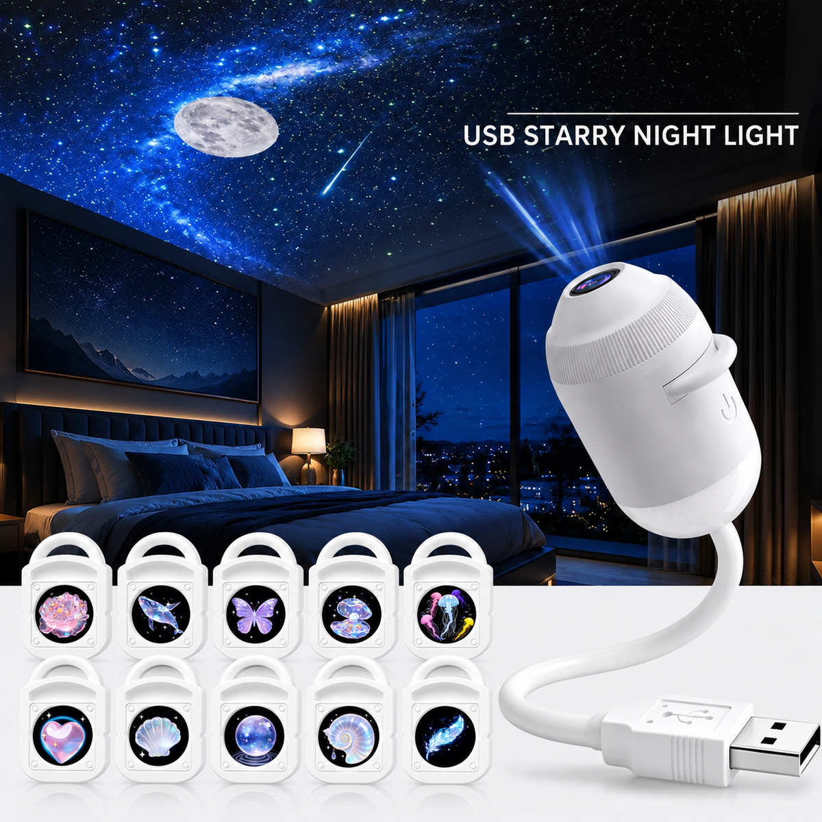USB Star Sky Projector Lamp, Mini Galaxy Bedroom Night Light ✨
