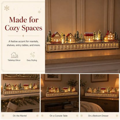 🏡🎁Wooden Village Advent Calendar With Led Glow
