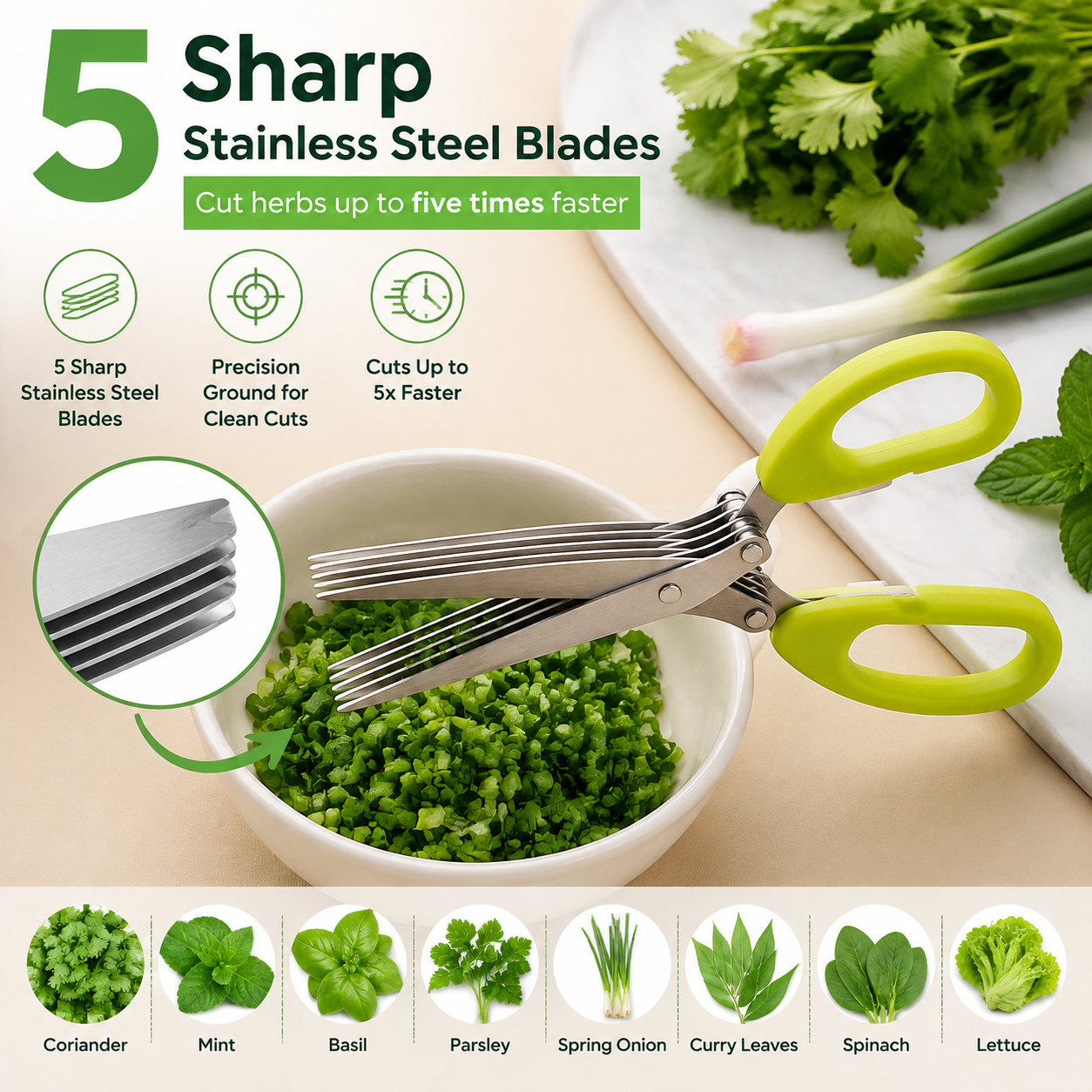 Kitchen-Grade Five-Layer Stainless Steel Multi-Functional Scallion Cutter