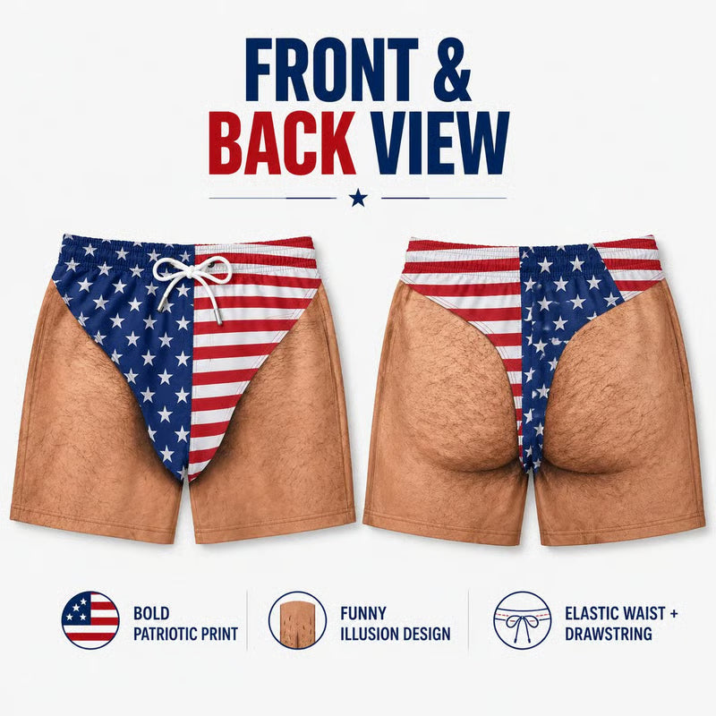 "Freedom & Chill" Funny Illusion Patriotic Men's Swim Trunks