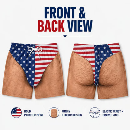 "Freedom & Chill" Funny Illusion Patriotic Men's Swim Trunks